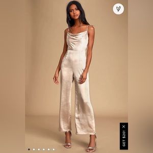 Lush Champagne Drape Neck Jumpsuit (L)